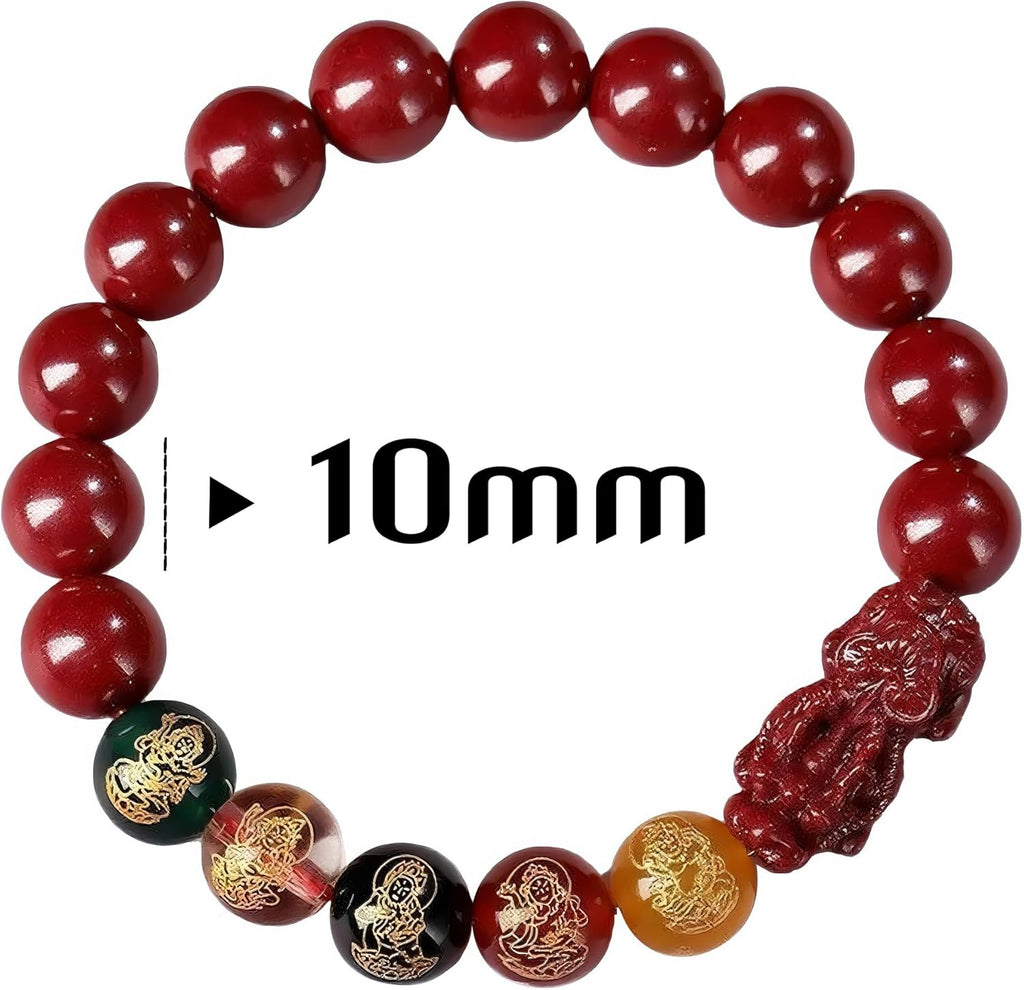 Feng Shui Cinnabar Pi Xiu Bracelet, Five Gods of Wealth Beads for Prosperity, Good Luck Amulet for Men & Women