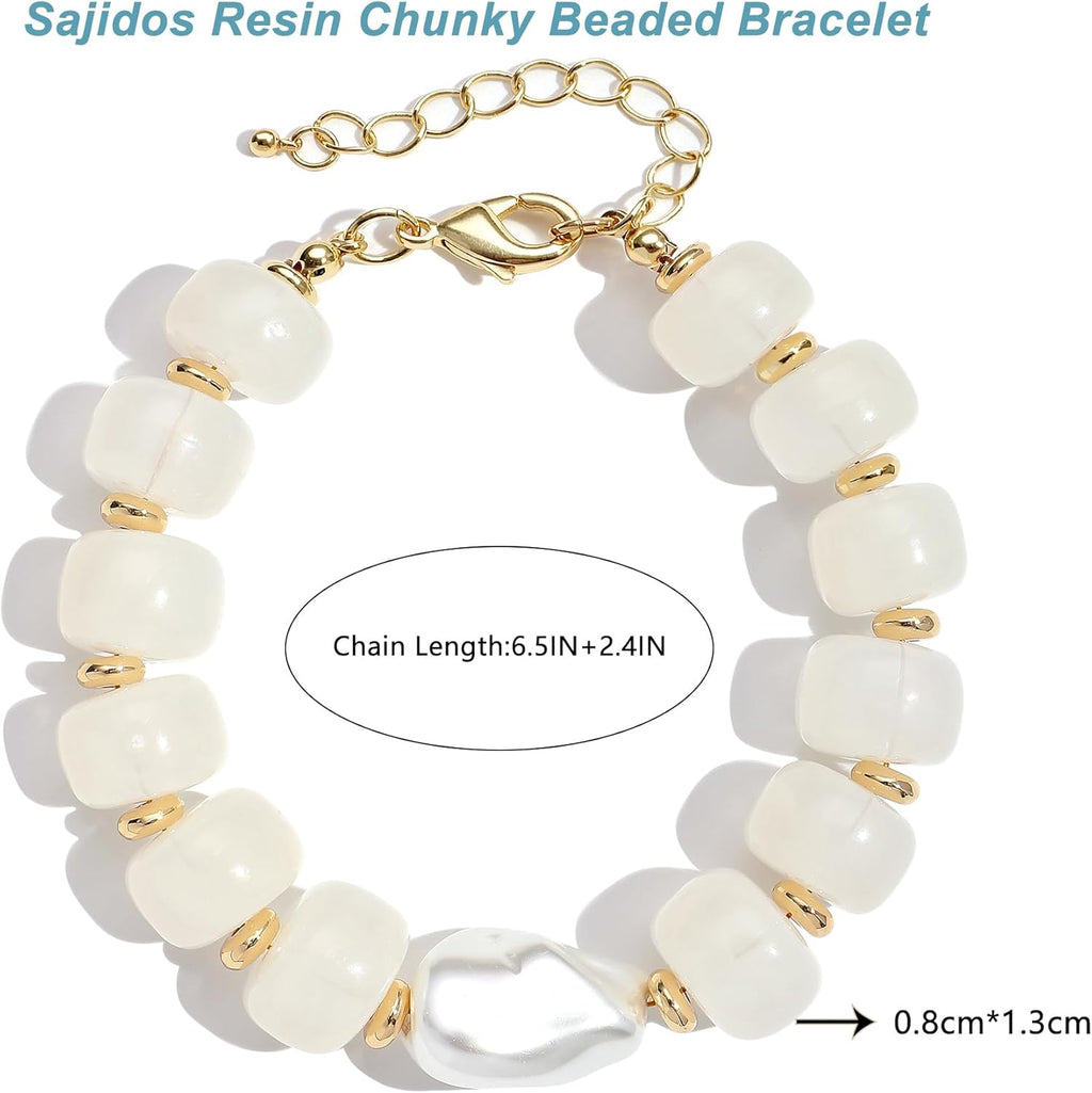 Chunky Beaded Bracelets for Women Boho Resin Beaded Bracelet with Pearl Colorful Acrylic Statement Bracelets Handmade Beads Jewelry Gift