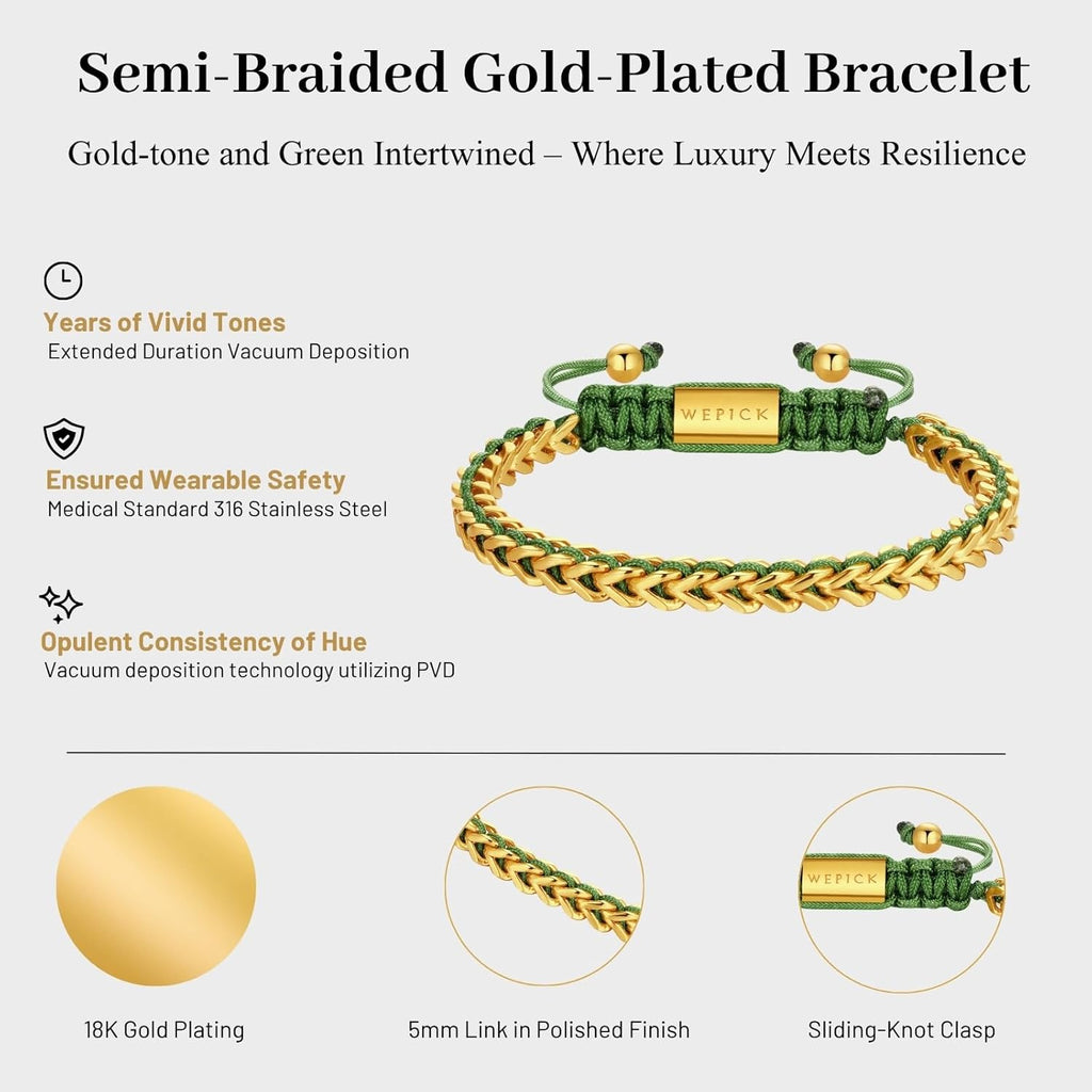 Gold-Plated Bracelets for Men 18K Gold Plated Franco Link Chain Stainless Steel Bracelet Adjustable Bracelet Mens Jewelry Birthday Gift
