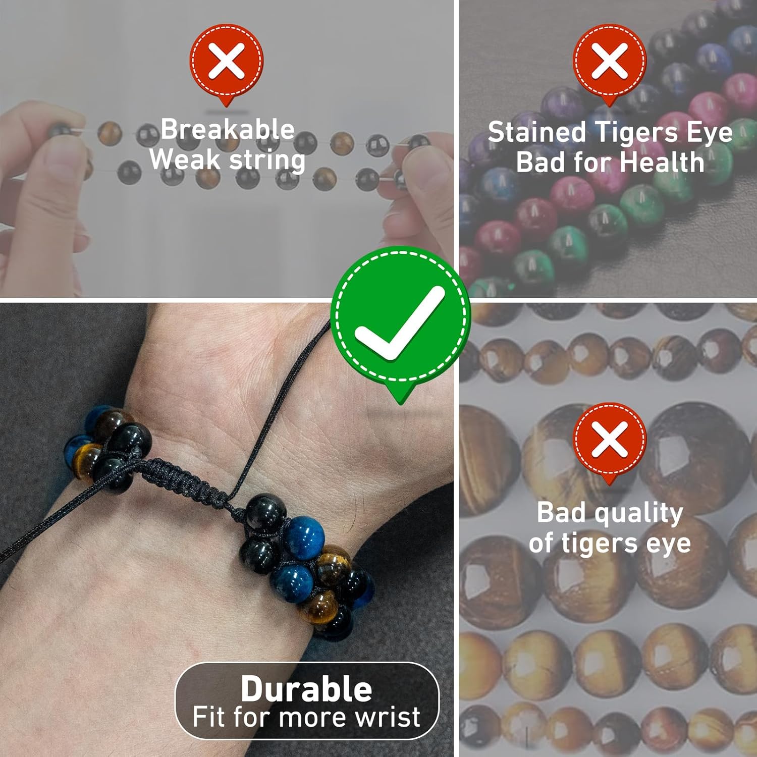Triple Protection Energy Bracelet, Healing Crystals for Negative Energy Protection, Unisex Amulet with Obsidian, Tiger Eye, and Onyx Stones, Spiritual Jewelry for Men and Women, Healing, Manifestation, and Wellness
