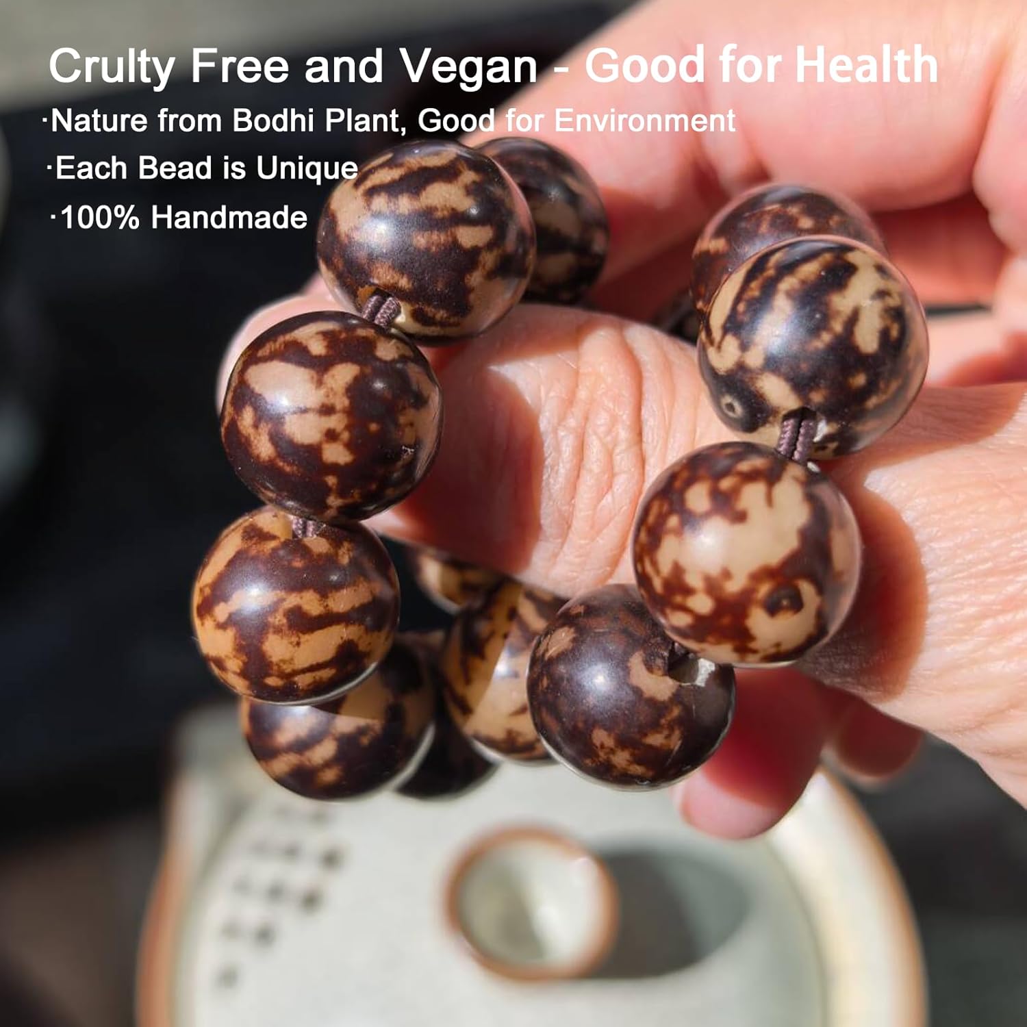 Natural Amber Bodhi Bracelets for Yoga, Meditation, Healing, 15mm Round Beads Handmade Stretch Bracelet 6.5-7"