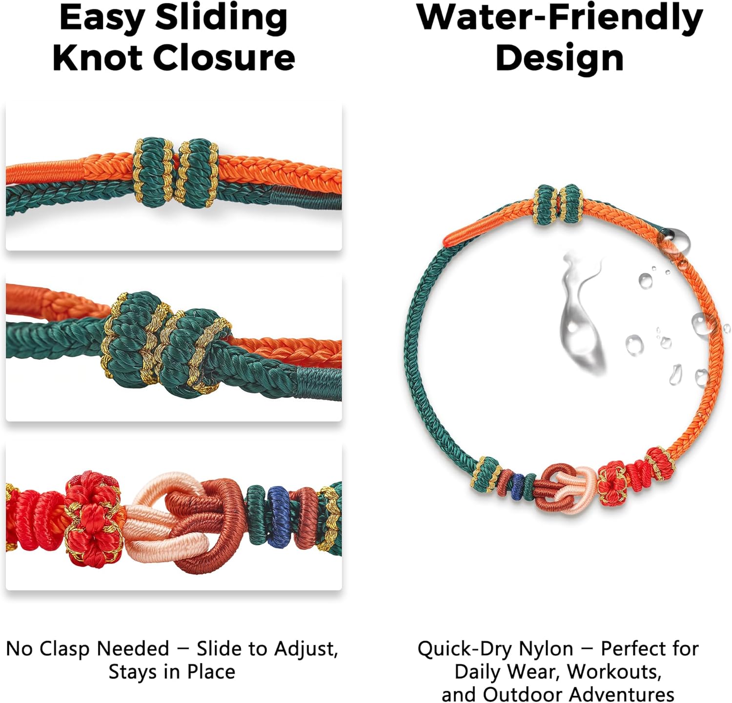 Adjustable Tibetan-style nylon knot bracelets, Feng Shui amulet bracelets