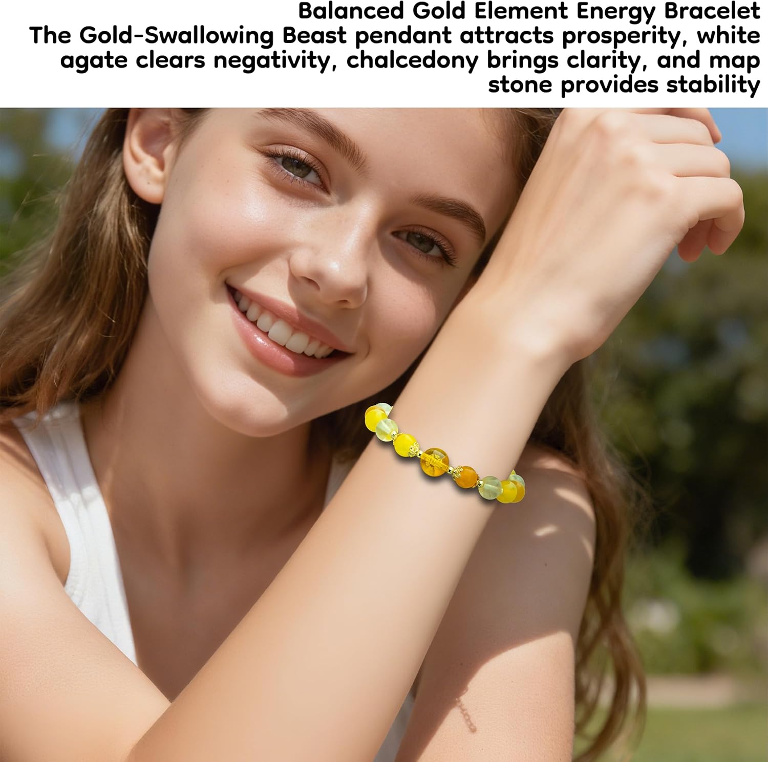 Feng Shui Bracelet for Women – Crystal Beaded Energy Bracelet with Imperial Palace-Style Gold-Swallowing Beast, Good Luck, Wealth & Positive Energy