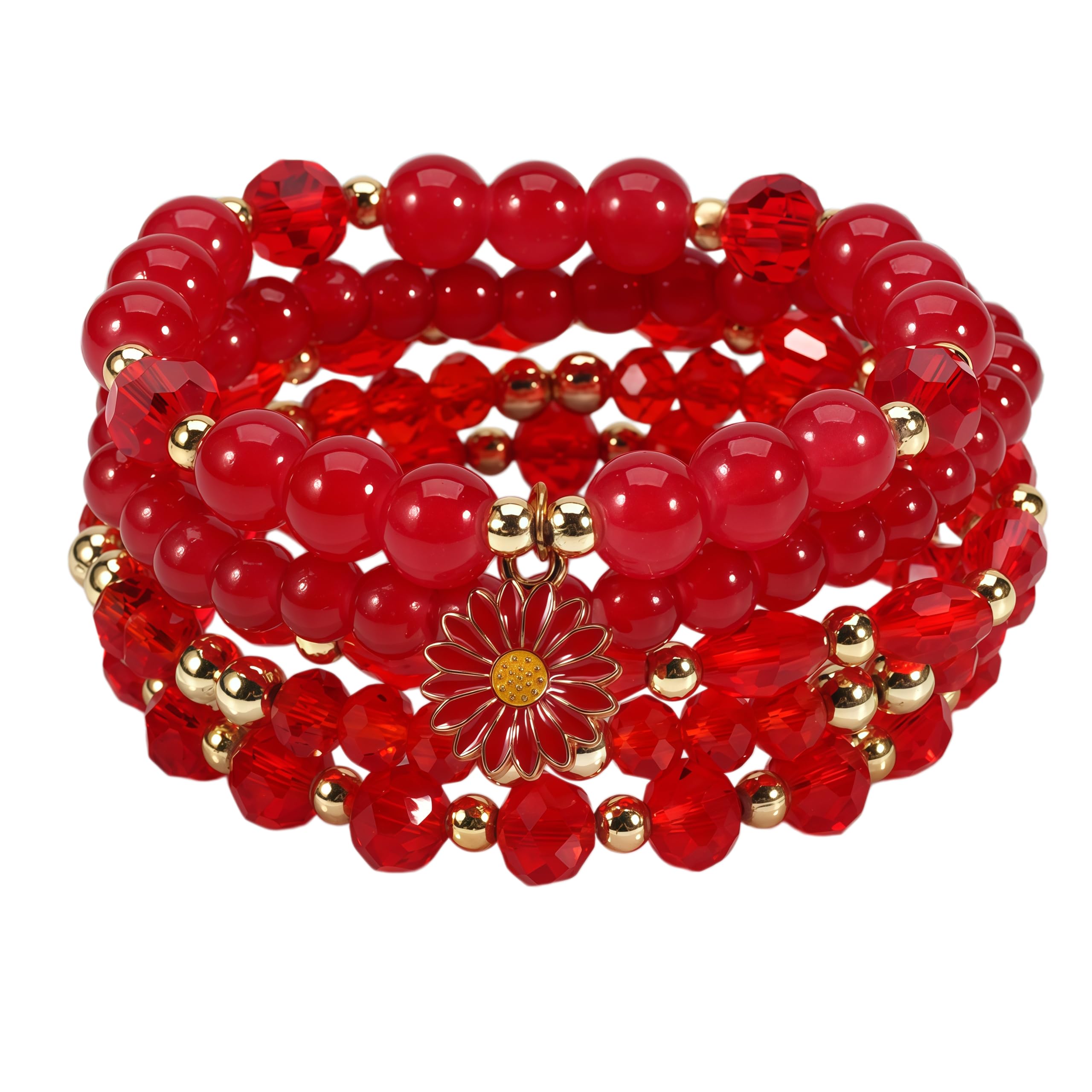 Boho Flower Beaded Bracelet Set for Women - Multilayer Crystal & Flower Charm Stackable Bracelets, Fashion Jewelry Gift for Her