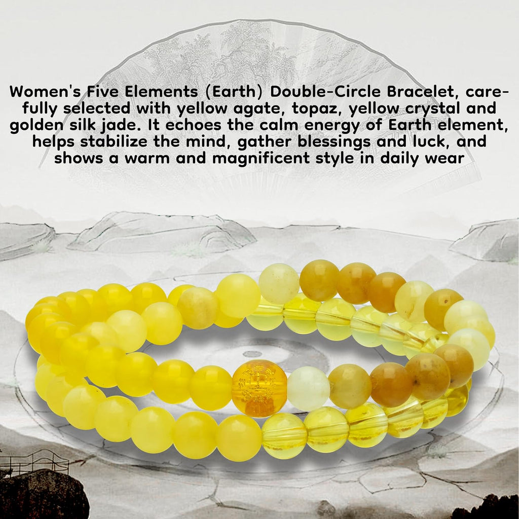 Women's Double-Circle Five Elements (Gold/Wood/Water/Fire/Earth) Feng Shui Bracelet - Crystal Wealth Bracelet | Balances Energy, Brings Good Luck, Abundance & Positive Vibes for Daily Wear