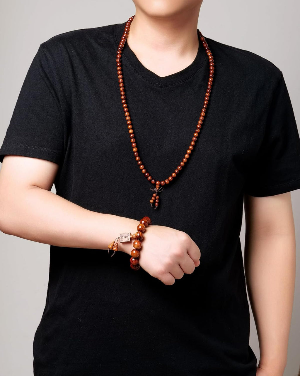 Beads Dia.18mm 13pcs Dia.15mm 15pcs Natural Wood Prayer Bracelet for Wealth Luck Safety