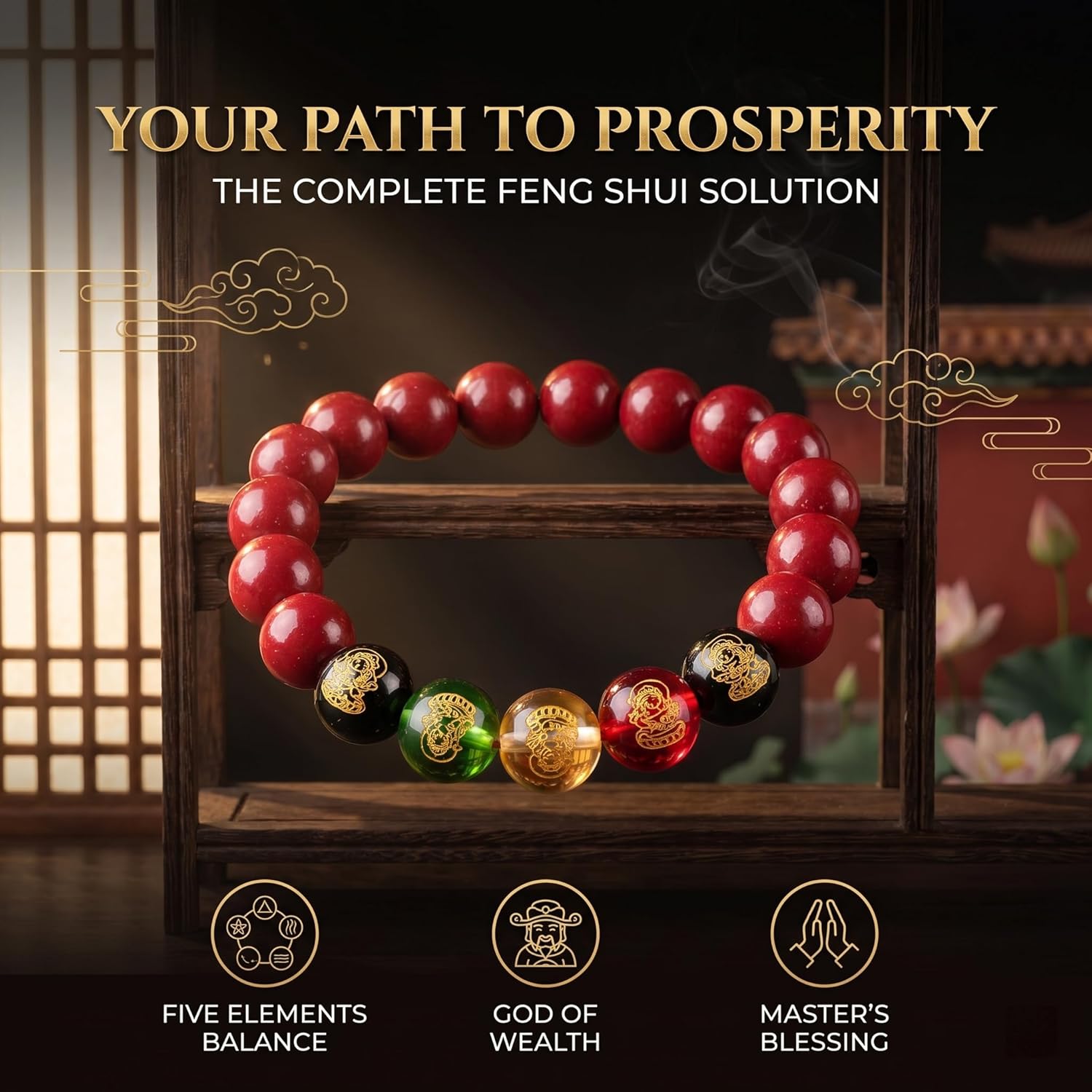 Cinnabar Red Beads, Wealth-Attracting Bracelet, Attracts Wealth and Good Fortune, Accumulates Wealth, Feng Shui Jewelry