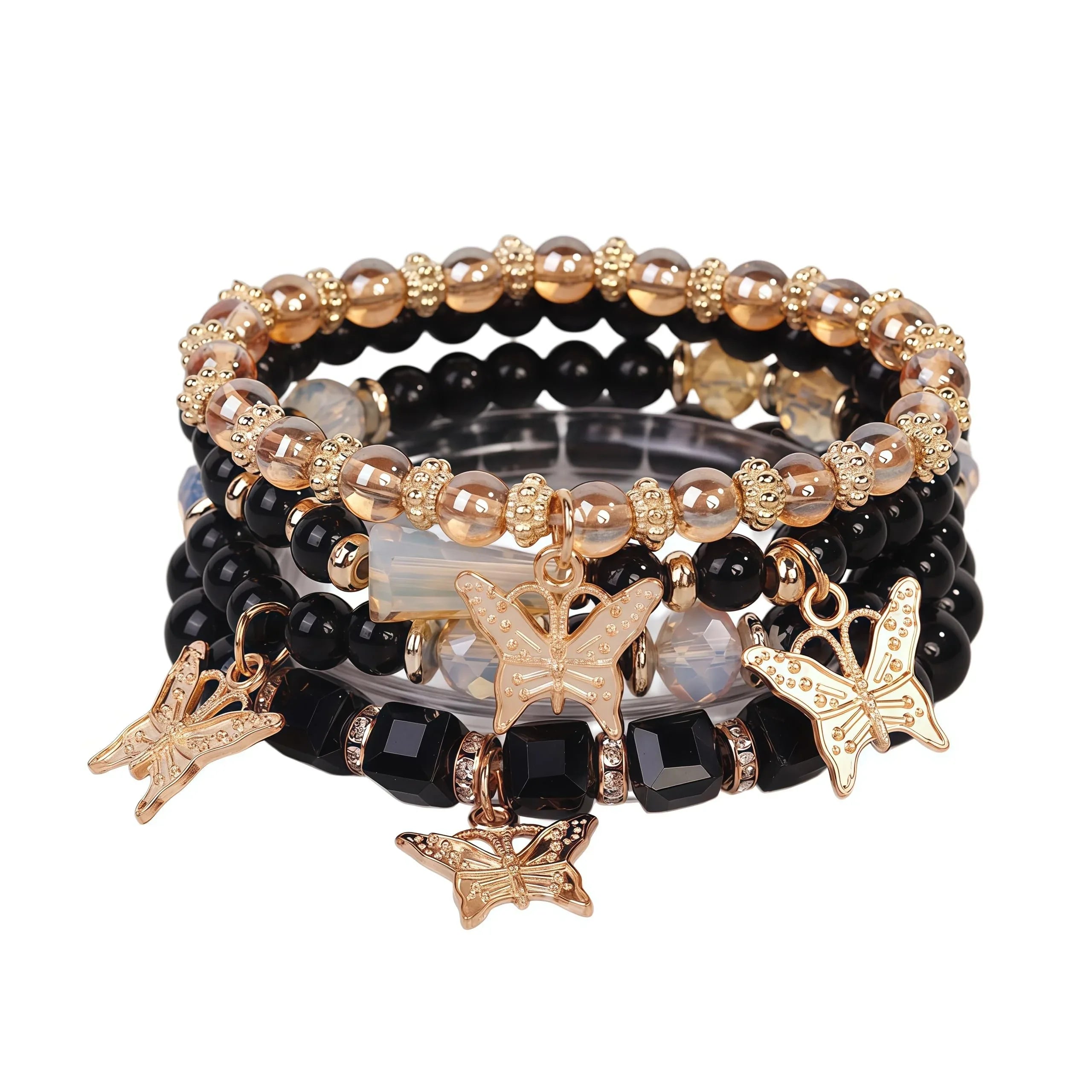 Boho Flower Beaded Bracelet Set for Women - Multilayer Crystal & Flower Charm Stackable Bracelets, Fashion Jewelry Gift for Her