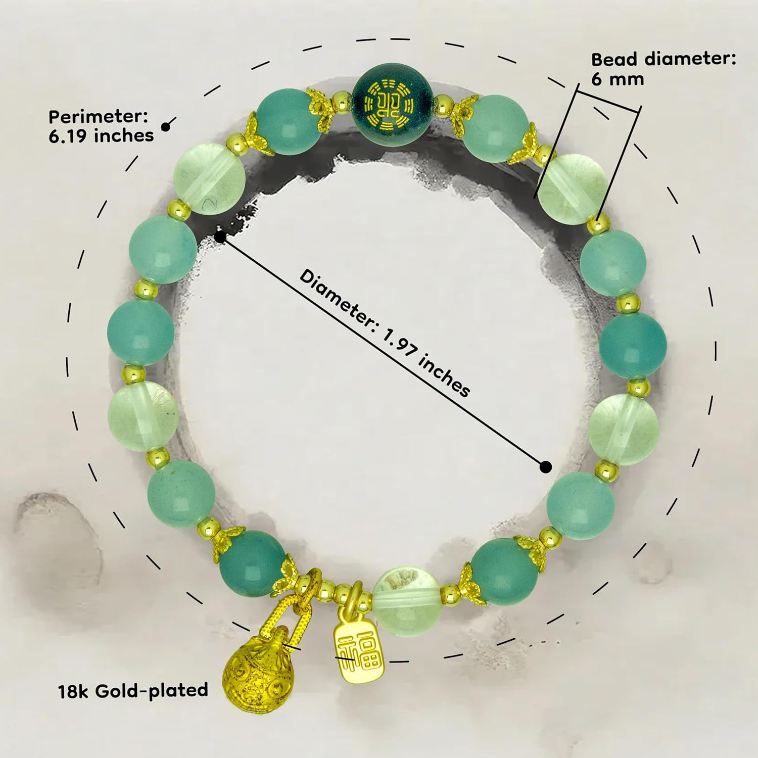 Five Elements Feng Shui Bracelet for Women – Crystal Beaded Energy Bracelet with Imperial Palace-Style Gold-Swallowing Beast, Good Luck, Wealth & Positive Energy
