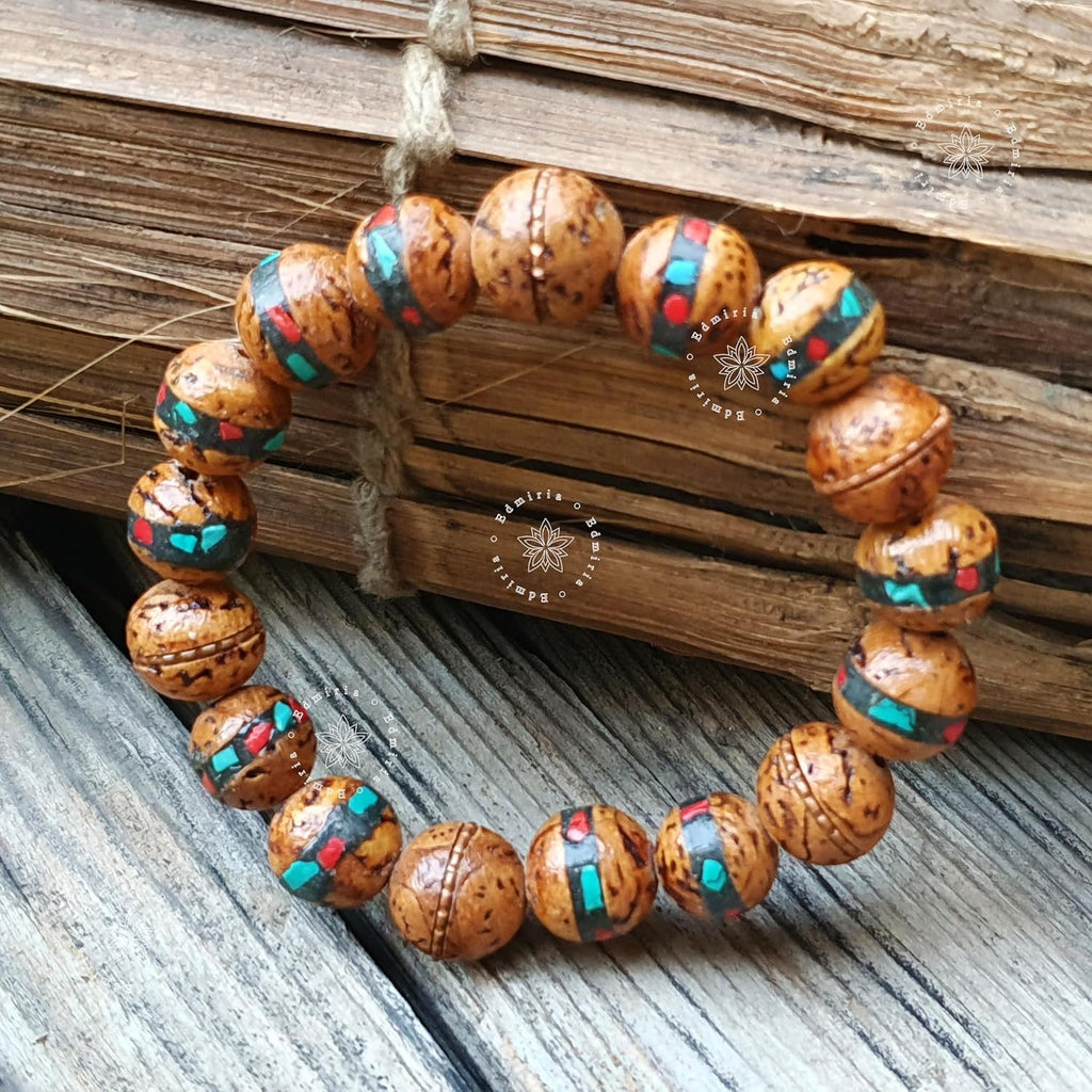 Tibetan-Style Bodhi Seed Bracelet — Hand-Strung Natural “Phoenix Eye” Prayer Beads