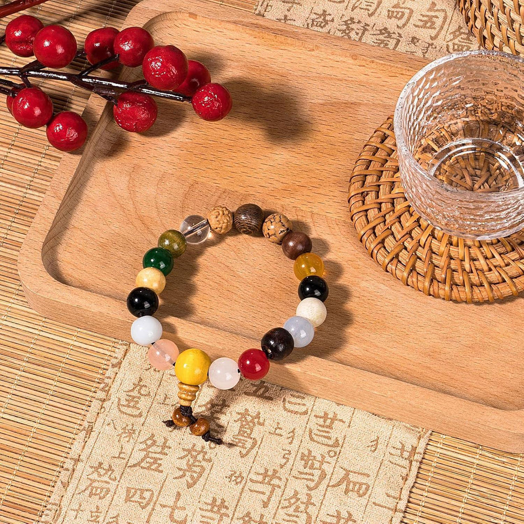 Handmade 18-Bead Bodhi Bracelet with Natural Crystals Chakra Balancing Feng Shui Jewelry for Meditation, Positive Energy & Spiritual Protection,