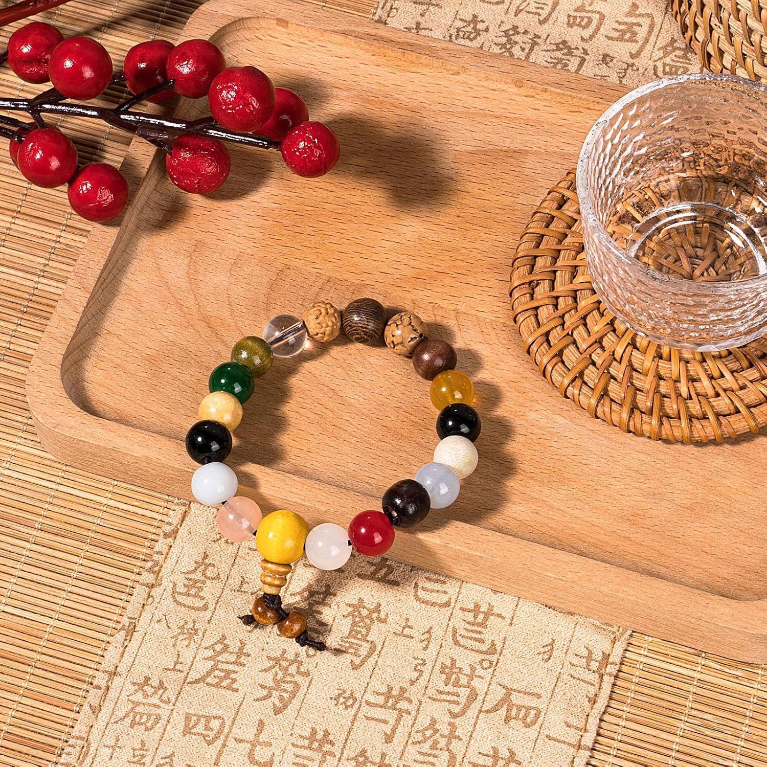 Handmade 18-Bead Bodhi Bracelet with Natural Crystals Chakra Balancing Feng Shui Jewelry for Meditation, Positive Energy & Spiritual Protection,