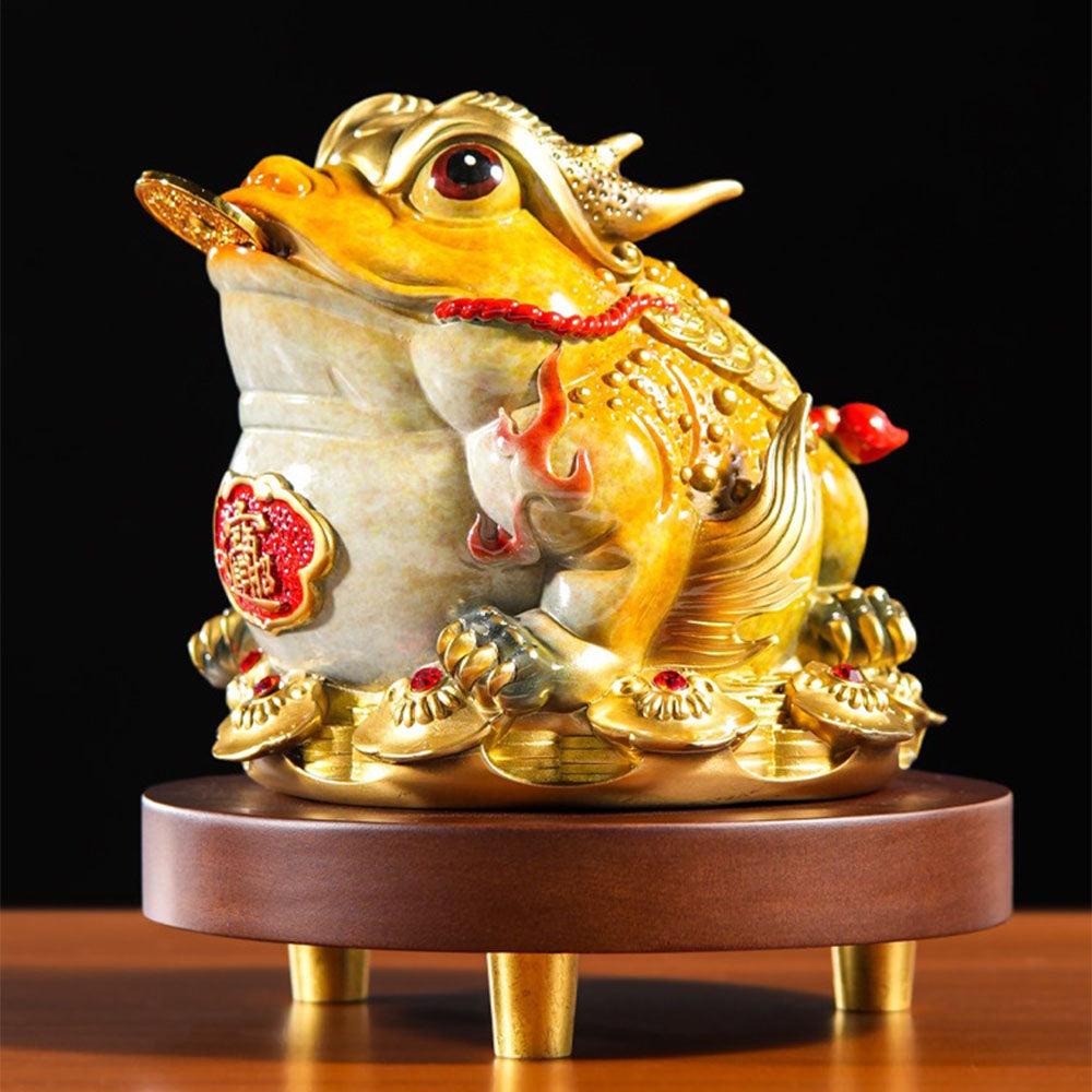 Feng Shui Three-Legged Toad with Walnut Base
