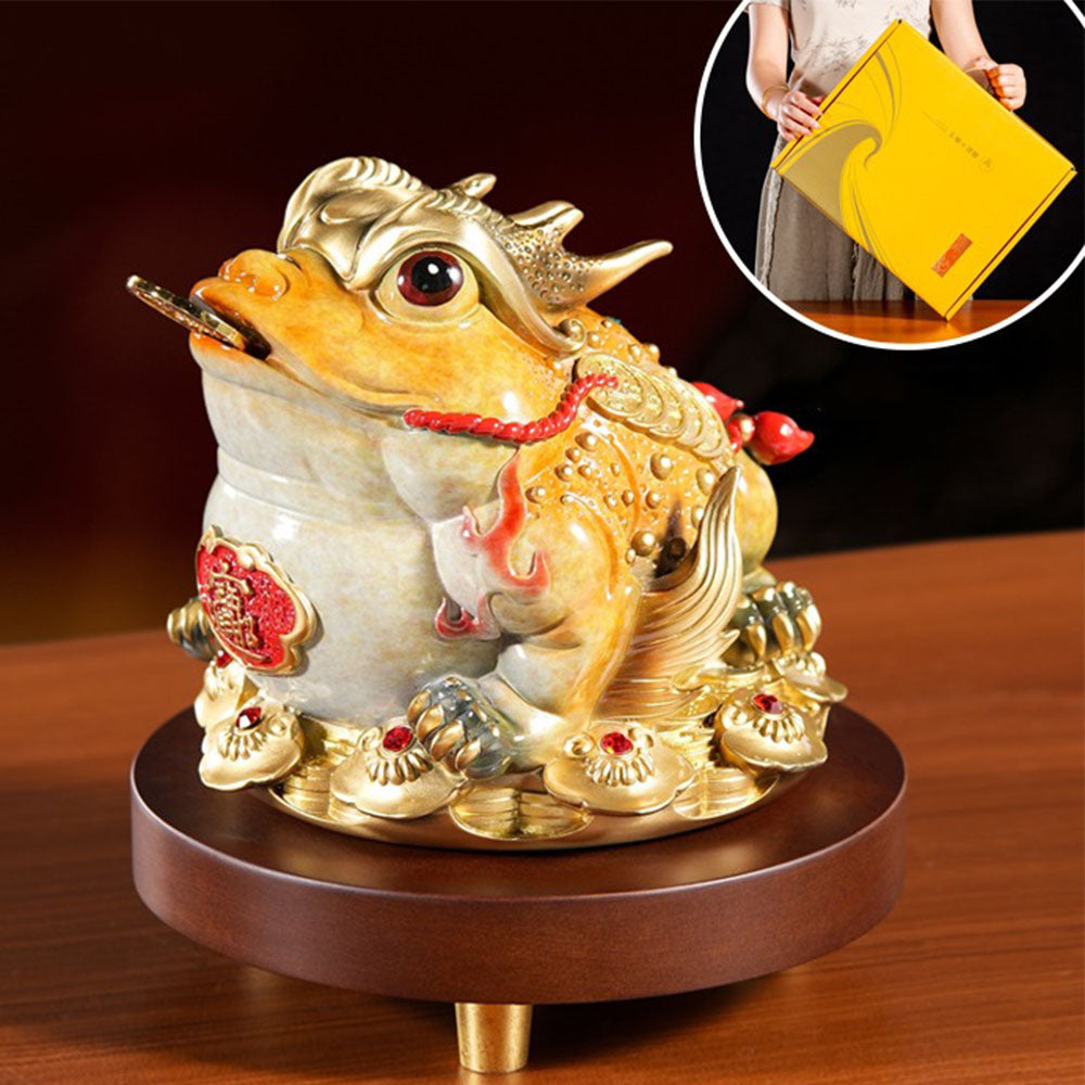 Feng Shui Three-Legged Toad with Walnut Base