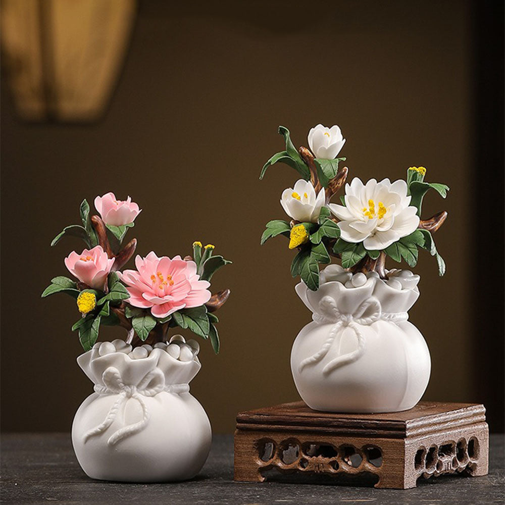 Ceramic Floral Wealth Bag Ornament