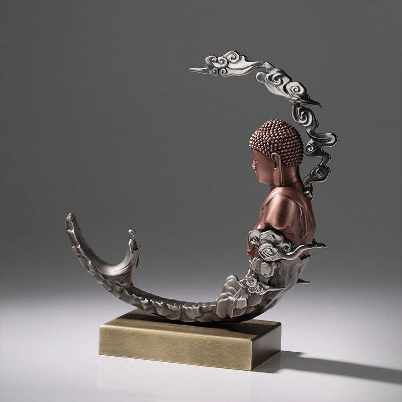 Brass Buddha Statue On Crescent Moon