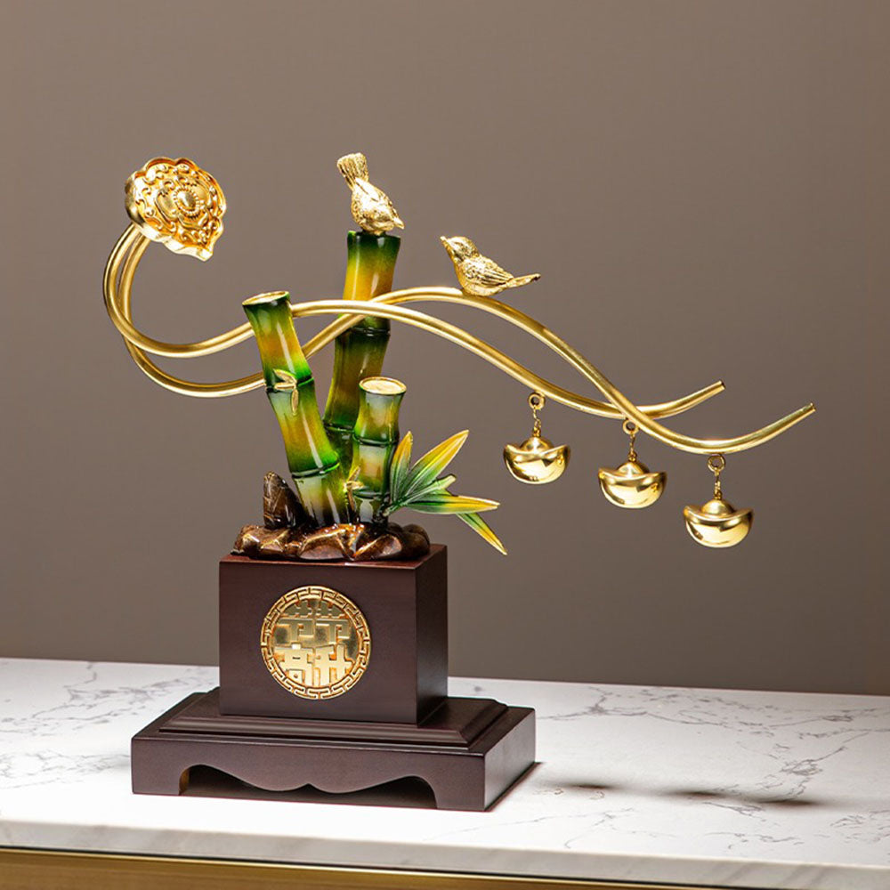 Brass Magpie And Ignots Decor Piece