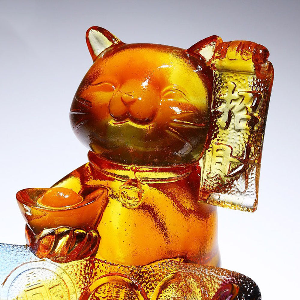 Crystal Glass Chinese  Wishing Cat
