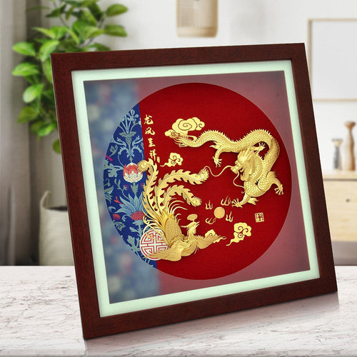 24K Gold Foil Dragon And Phoenix Frame