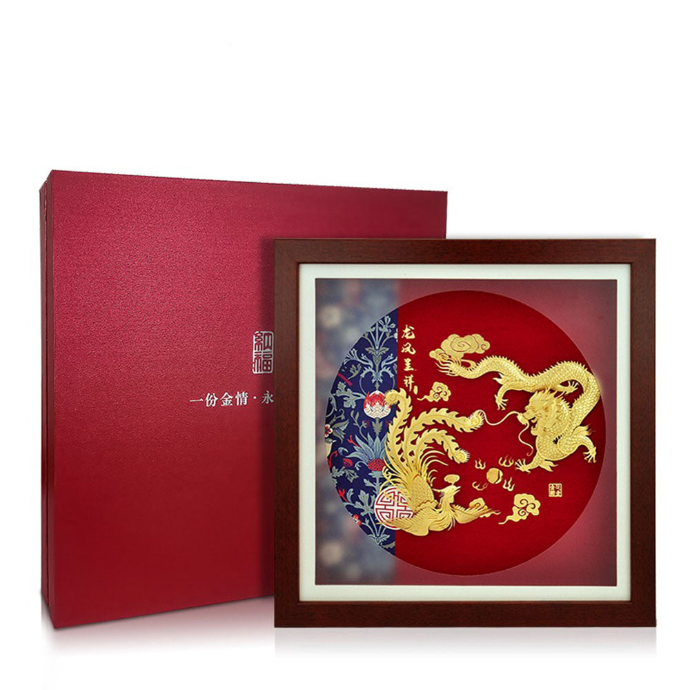 24K Gold Foil Dragon And Phoenix Frame