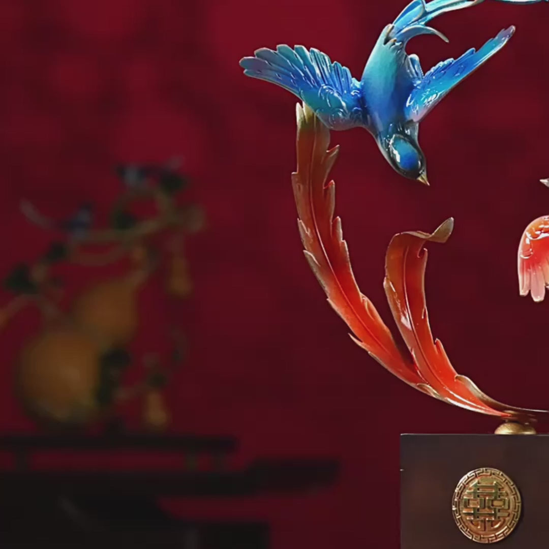 Colorful Brass Magpie Pair