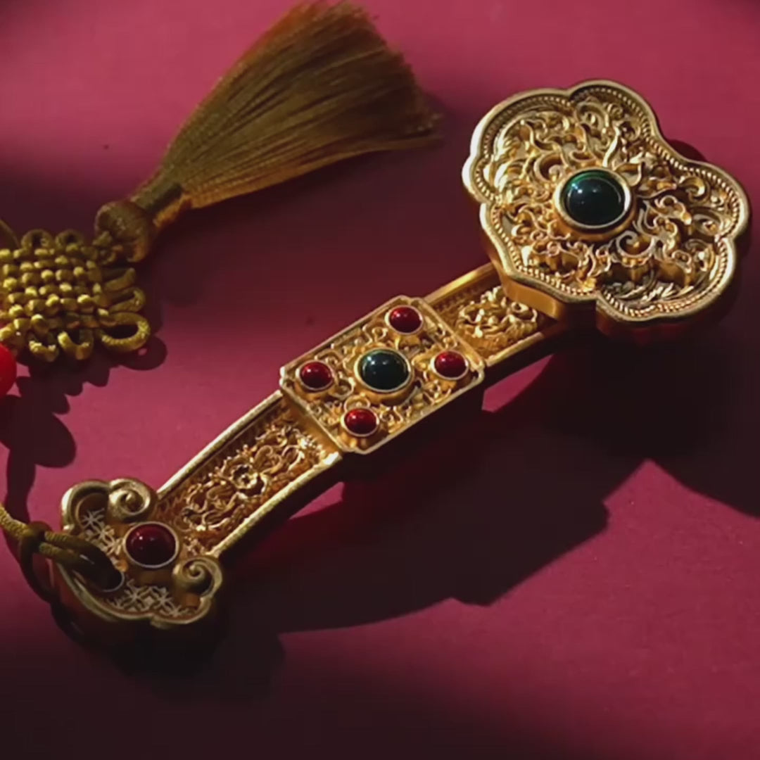 Gilded Brass Ru Yi Charm with Tassel