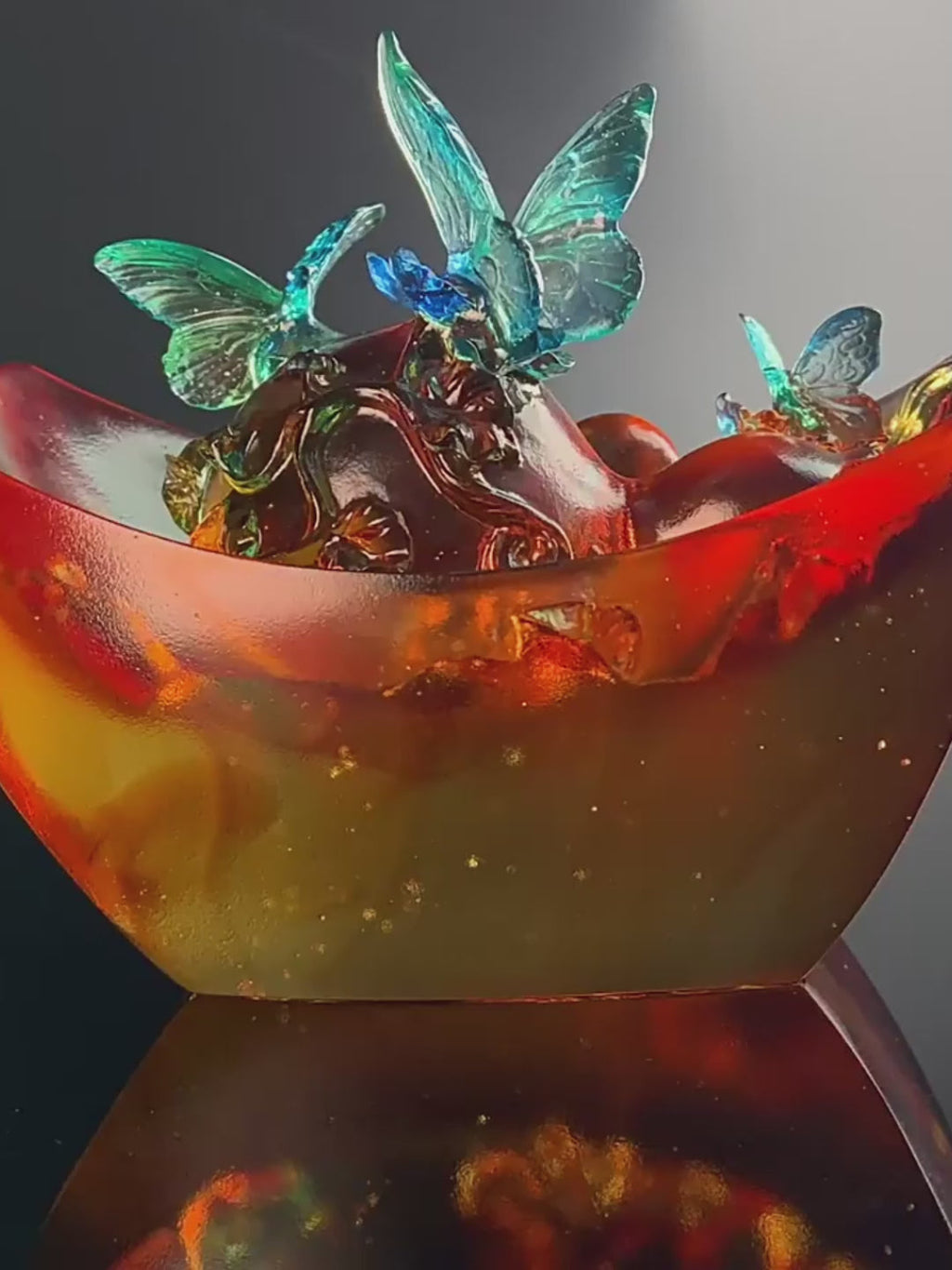 Colored Glass Fortune Ingot With Gourd And Butterfly
