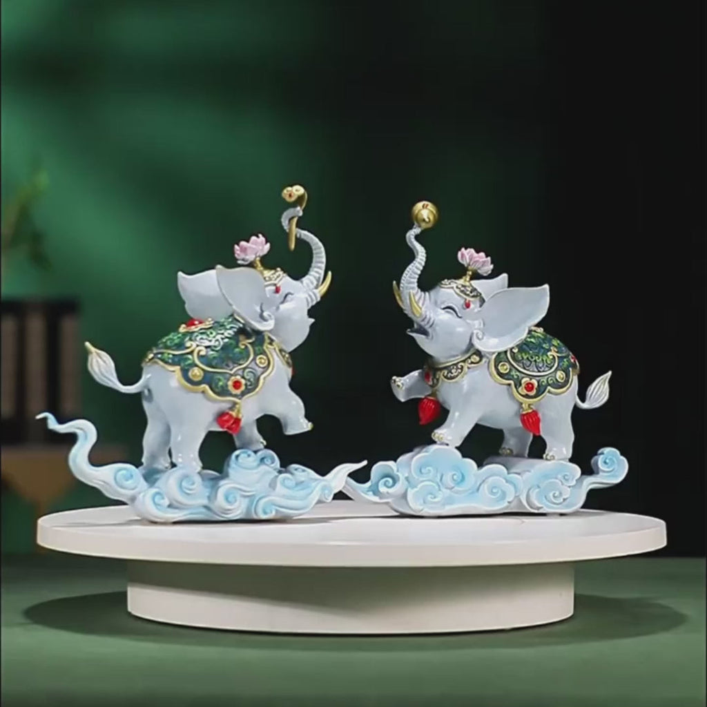 Brass Elephant Pair With Lotus